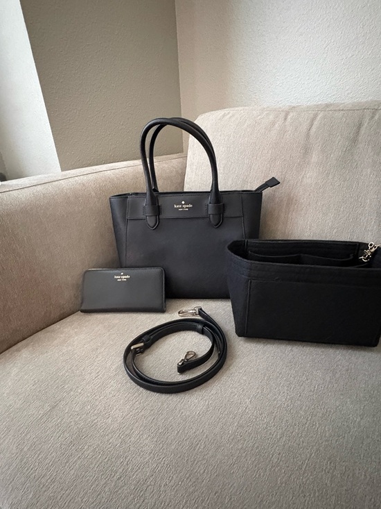kate spade Handbags - kate spade Black Leather Structured Satchel with Gold Logo with matching wallet.